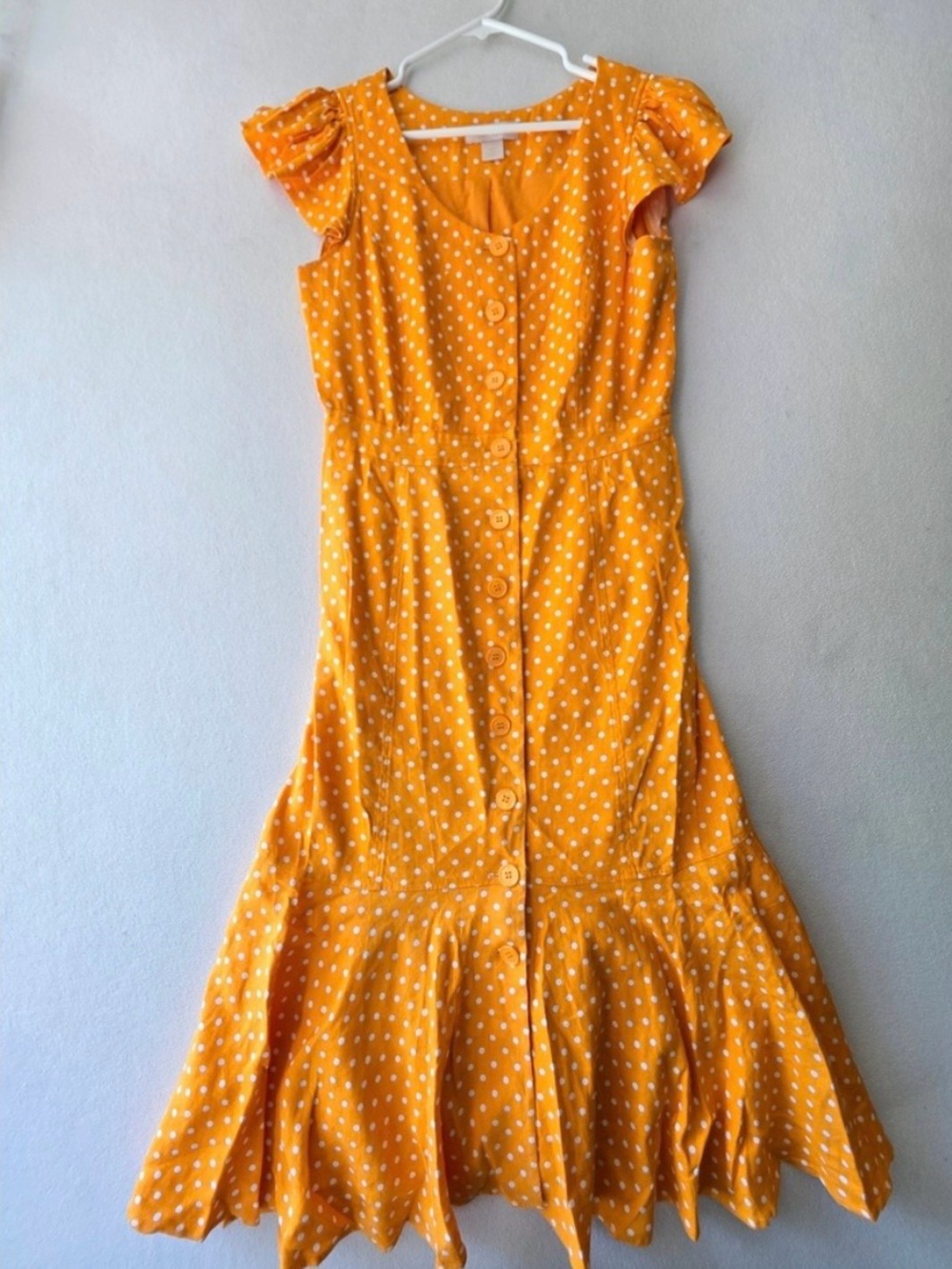 Rachel Parcell Mustard Yellow Polka Dot Button-Front Midi Dress